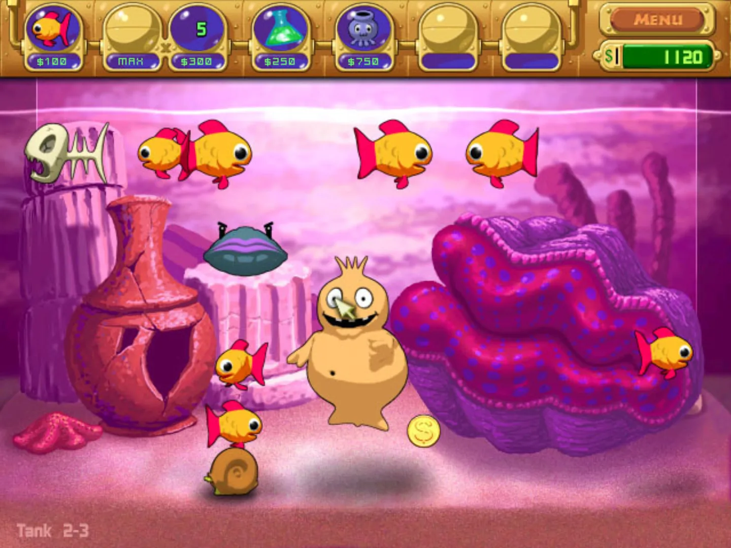 Insaniquarium aquarium-management gameplay screenshot