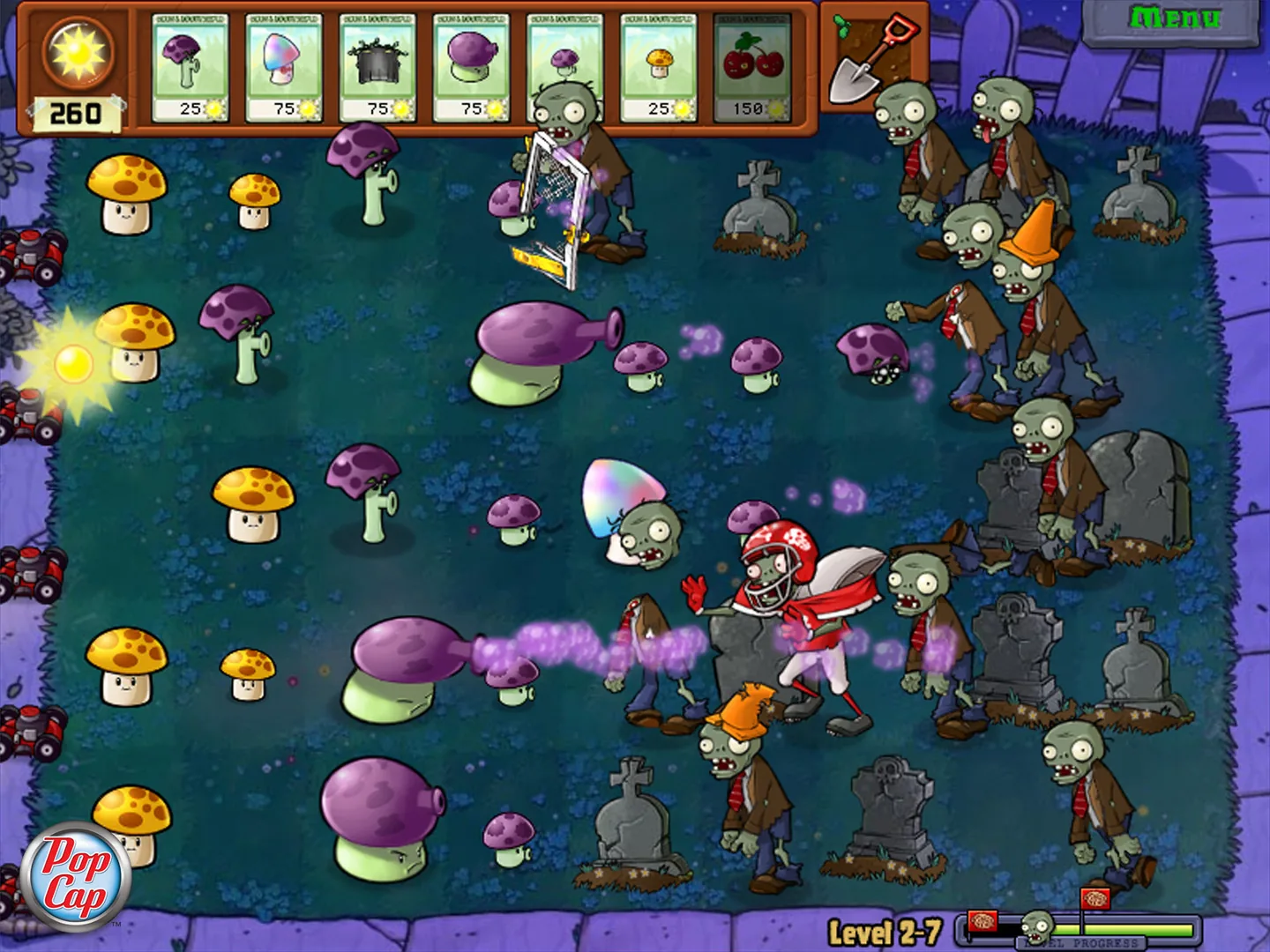 Plants vs Zombies lane defense gameplay with plants and advancing zombies